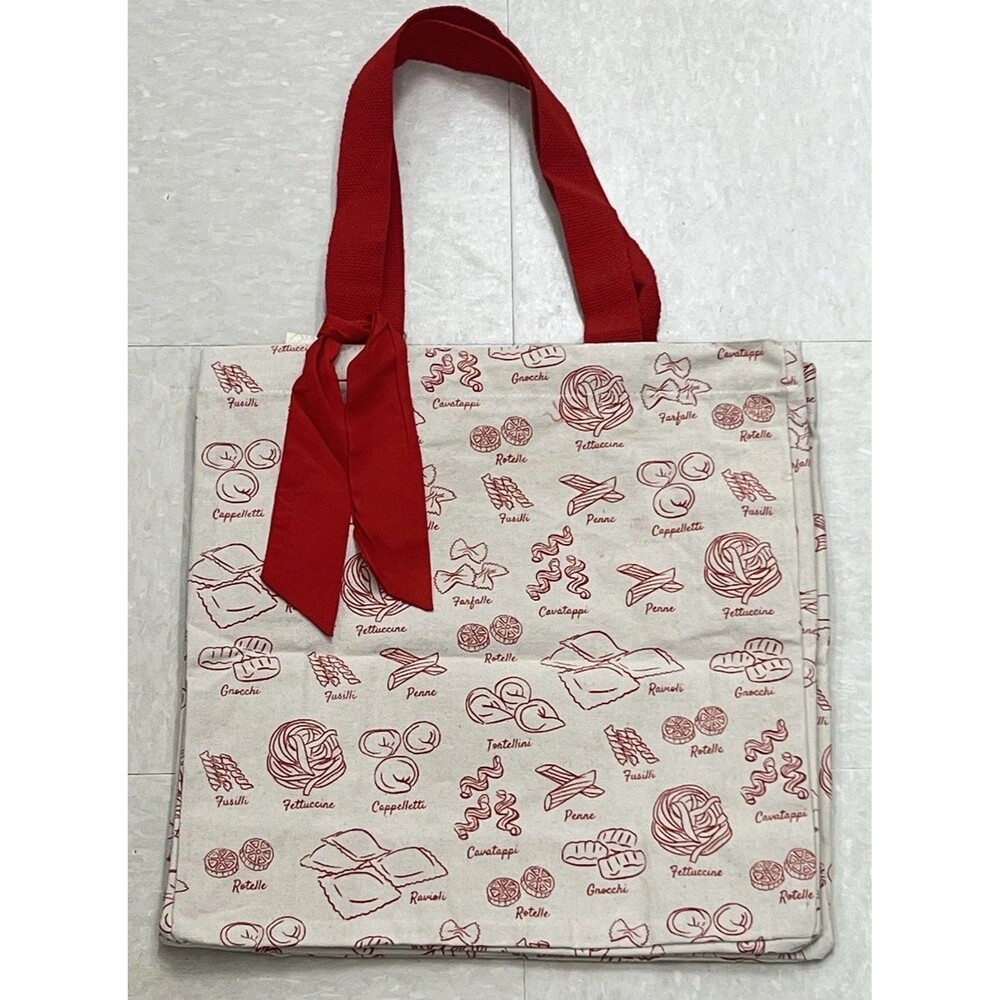 PASTA Cotton Canvas Tote Reusable Shopping Bag Cream Red Chef Gift Ecofriendly